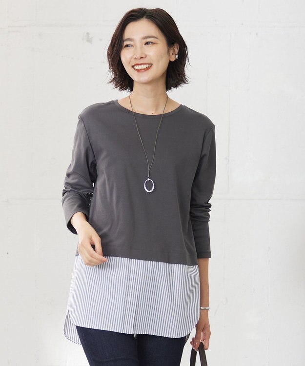 J.PRESS LADIES L 【接触冷感・UVケア】レイヤードジャージー カットソー グレー系1