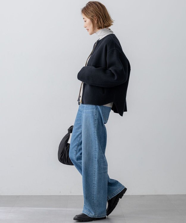 23区 L ウールライトリバー ノーカラー ショートコート ブラック系