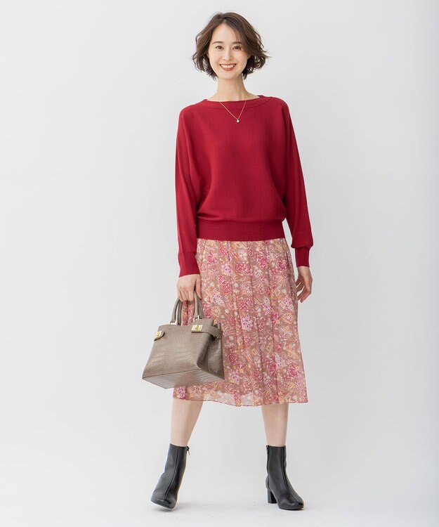 自由区 【速乾性・放湿性・防シワ性】サラサプリント タックスカート ブラウン系5