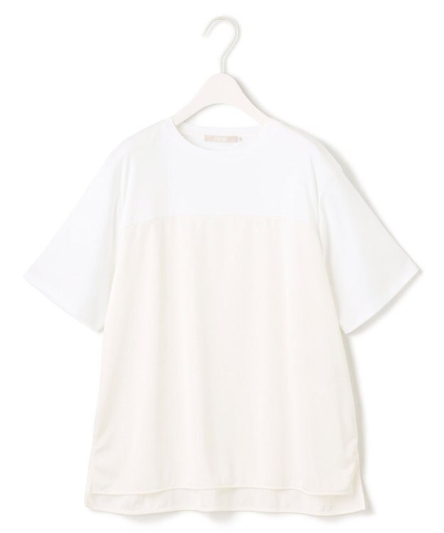 ICB 【接触冷感・UVケア・洗える】シルケットスムースコンビ Tブラウスカットソー オフホワイト系