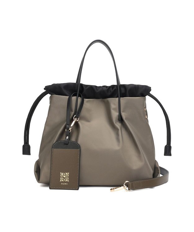 style code 【PADMA/パドマ】ナイロン×レザー　巾着　ショルダーバッグ 2WAY カーキ
