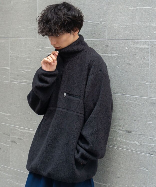 WEGO フリース ハーフZIPプルオーバー ブラック