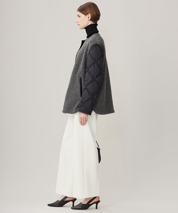 ICB L 【リバーシブル着用可能】 ラミネートパイルキルト ミドル丈コート チャコール系