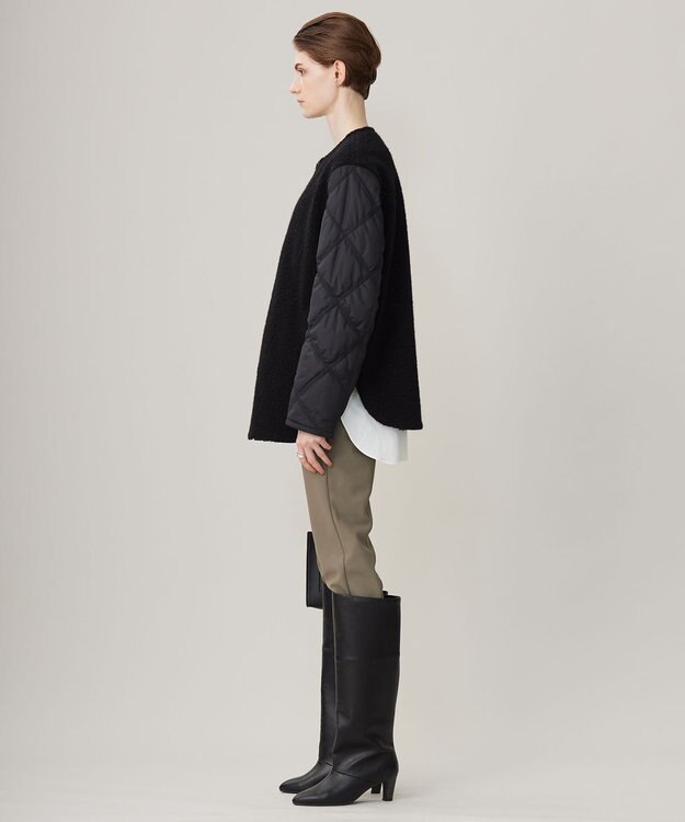 ICB 【リバーシブル着用可能】 ラミネートパイルキルト ミドル丈コート ブラック系