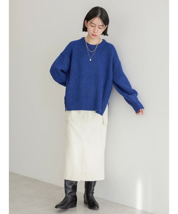 AMERICAN HOLIC サイドスリット袖ボリュームニットプルオーバー Blue