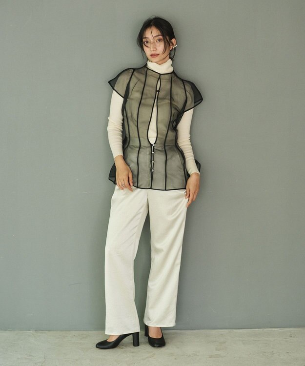 #Newans オーガンジーパネルブラウス ブラック