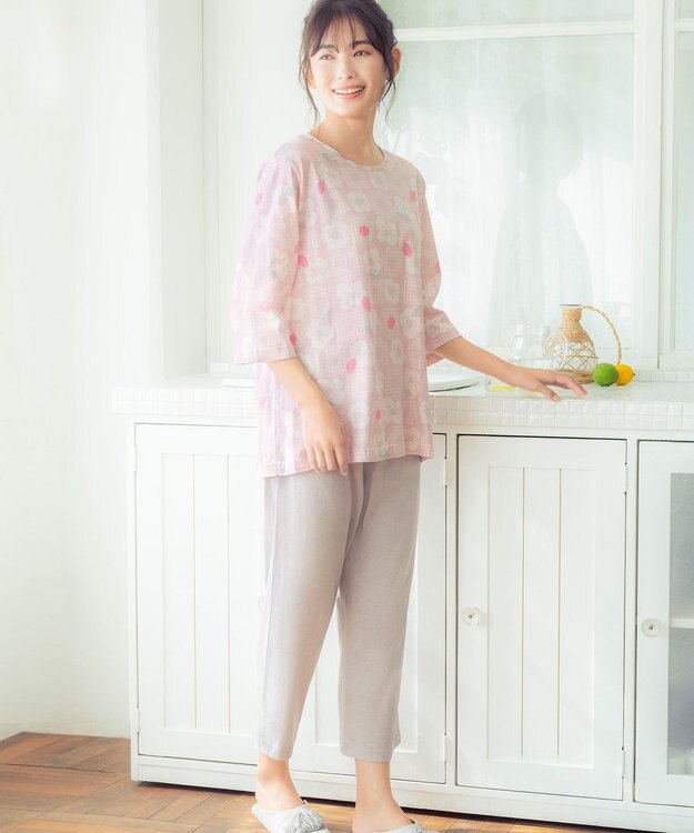 Wing ウイングスリープ パジャマ 7分袖 8分丈 綿100％ 天竺素材 ルームウェア レディース EP8023 ウイング／ワコール ピンク