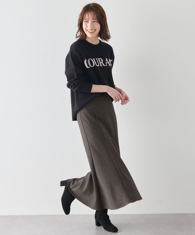 ANY 【ウエストゴム】ライトツイードマーメーイドスカート モカ