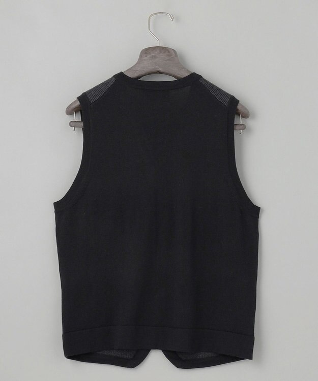 GOTAIRIKU 体温調整に【洗える/チクチクしにくい/ピリングしにくい】イタリア糸 ハイゲージ ベスト_WOOL100% ブラック×グレー細チェック