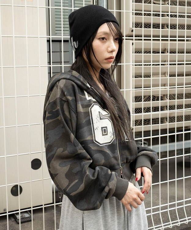 WEGO ファーフードショートZIPパーカー 柄1