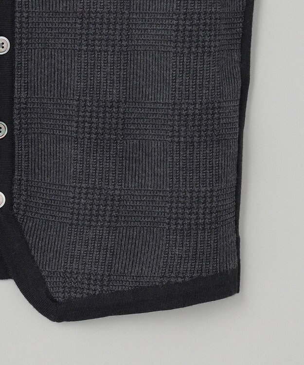 GOTAIRIKU 体温調整に【洗える/チクチクしにくい/ピリングしにくい】イタリア糸 ハイゲージ ベスト_WOOL100% ブラック×グレー細チェック