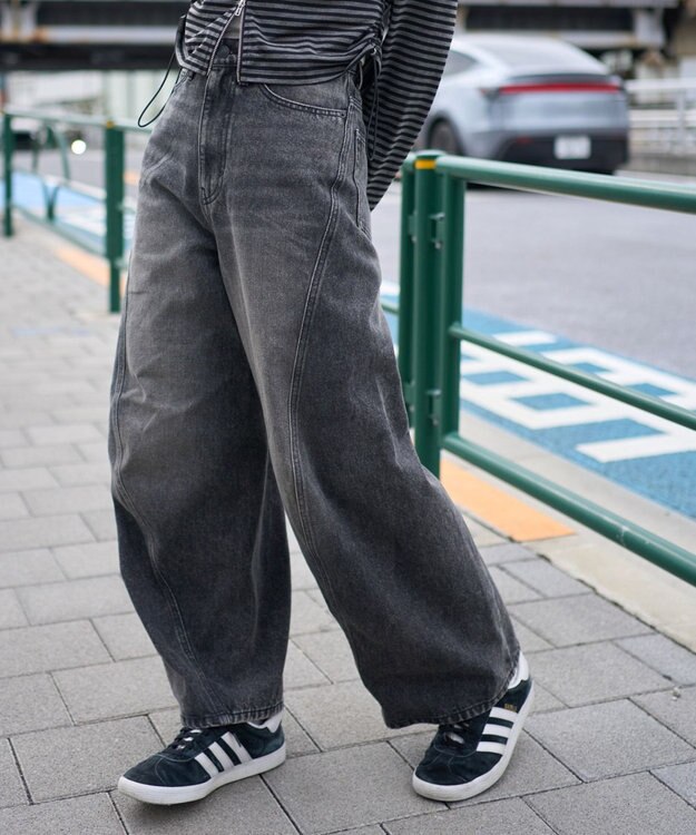 WEGO 【ユニセックス着用ITEM/SMLサイズ展開】カバーフィットバルーンデニムパンツ デニムブラックソノタ