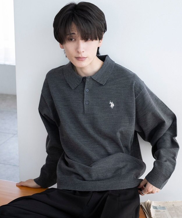 WEGO 【25年秋冬新作/ユニセックス着用ITEM/MLサイズ展開】別注USPOLOニットポロ グレー