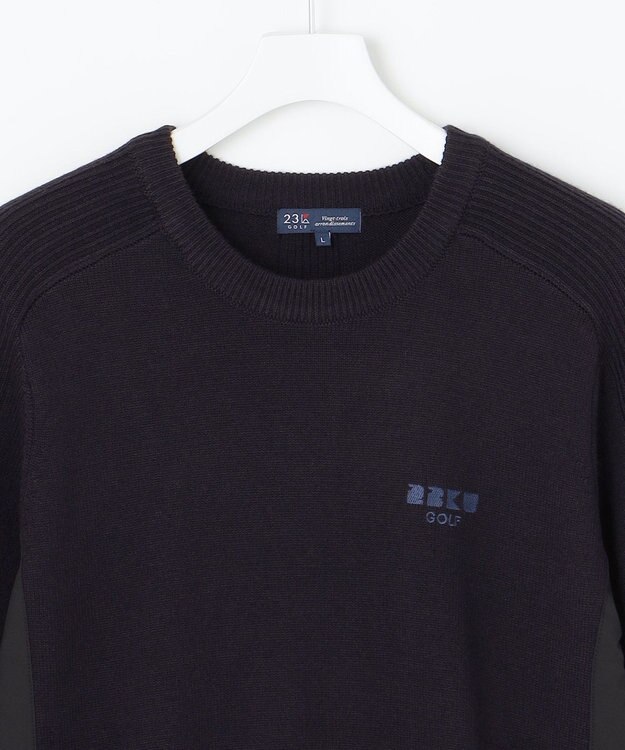 23区GOLF 【MEN】【ウォッシャブル】サドルショルダー クルーニット ネイビー系