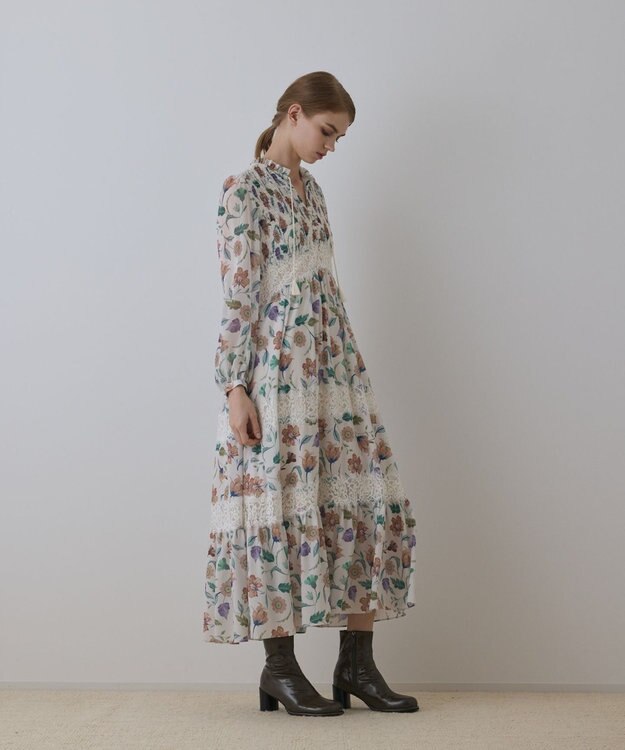 GRACE CONTINENTAL サラサプリントティアードワンピース キナリ