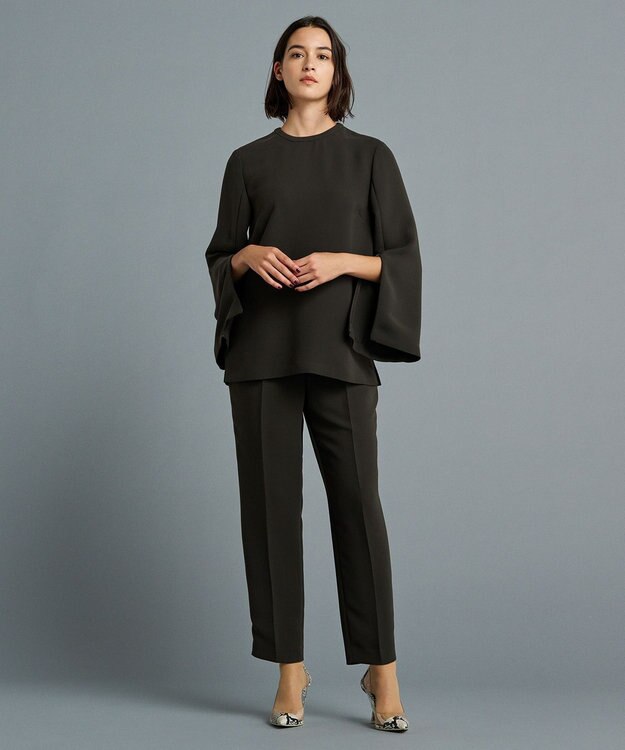 uncrave 【防シワ・洗濯機洗い可】ウォッシャブルダブルクロス スリットスリーブ ブラウス（uncrave STANDARD） チャコール