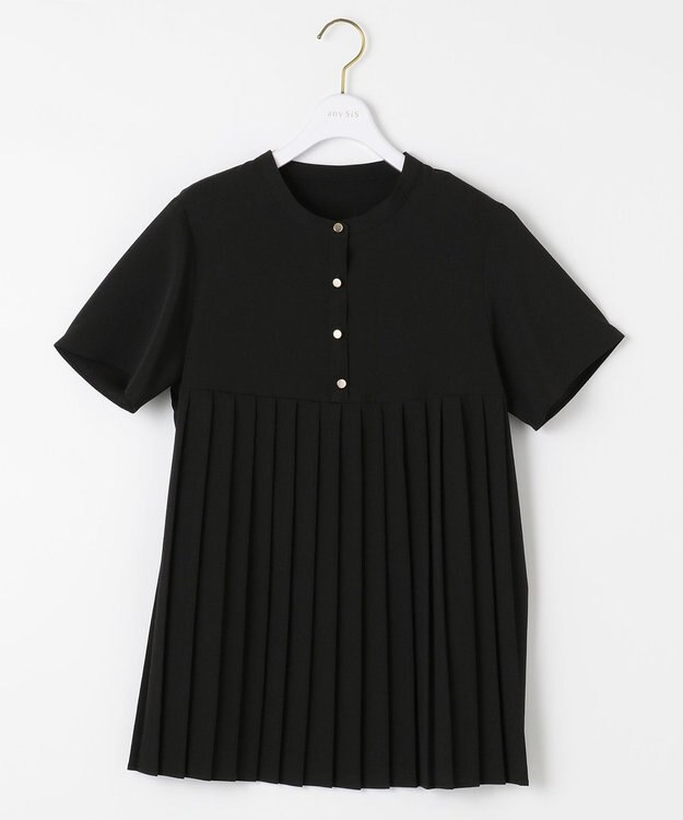 ANY SIS L 【洗える】ジョーゼットプリーツコンビ ブラウス ブラック