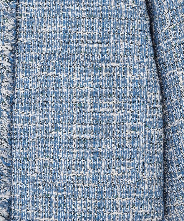 自由区 ファンシーノットツイードノーカラー ジャケット ブルー