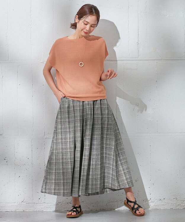 ANY 【ウエストゴム/接触冷感/UVケア】清涼リネンスカーチョ グレンチェック