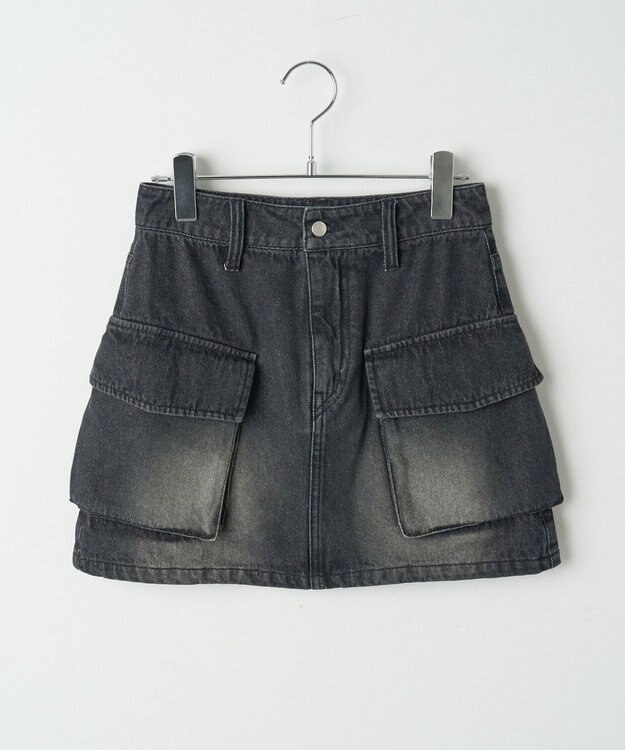 WEGO ヴィンテージウォッシュデニムカーゴミニスカート ブラック