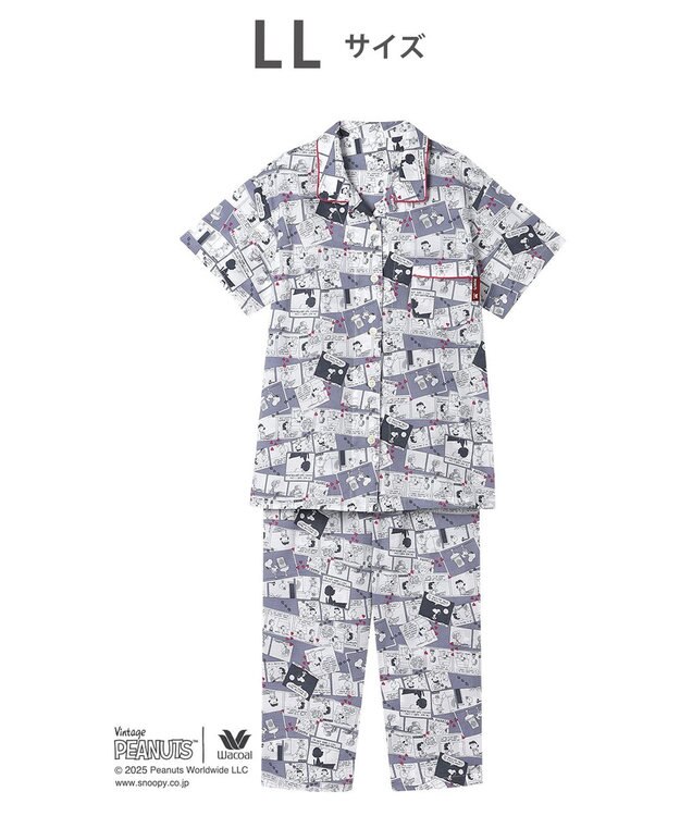 WACOAL ワコール_リラックス＆スリープ パジャマ 5分袖 半袖 8分丈 綿100%(本体) PEANUTS スヌーピー レディース FDT157 /ワコール グレー