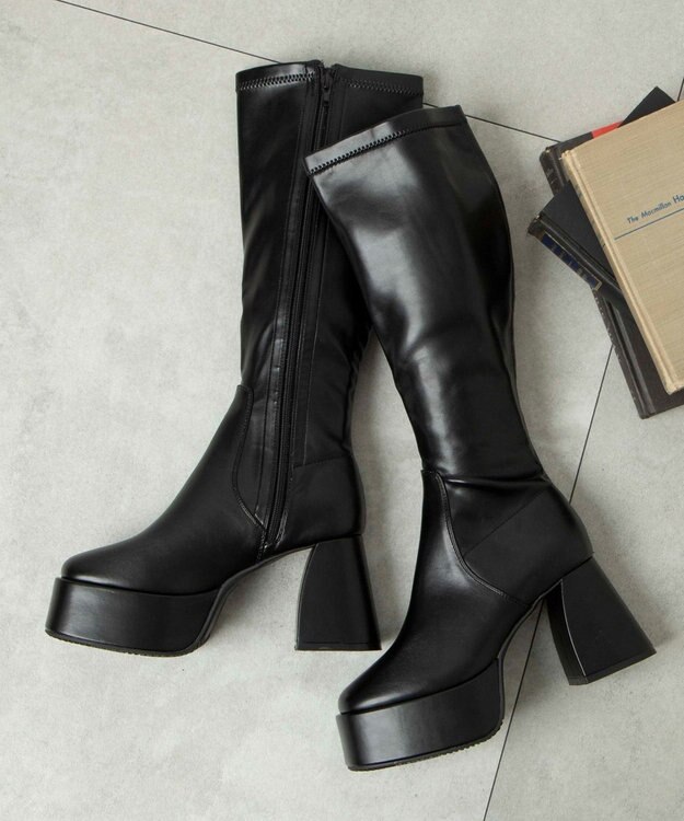 WEGO ストーム付きワイドヒールロングブーツ ブラック