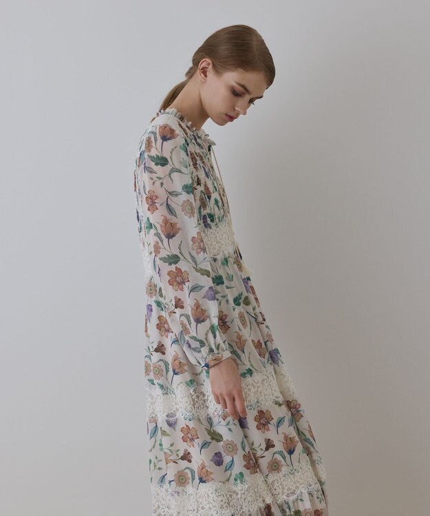 GRACE CONTINENTAL サラサプリントティアードワンピース キナリ