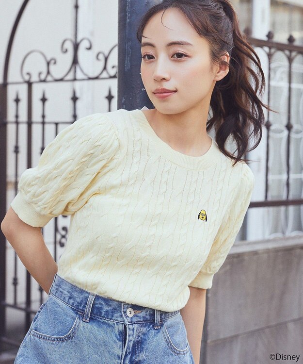 earth music&ecology Ｄｉｓｎｅｙ×Ｓｅｉｊｉ　Ｍａｔｓｕｍｏｔｏ刺繍ニット Yellow