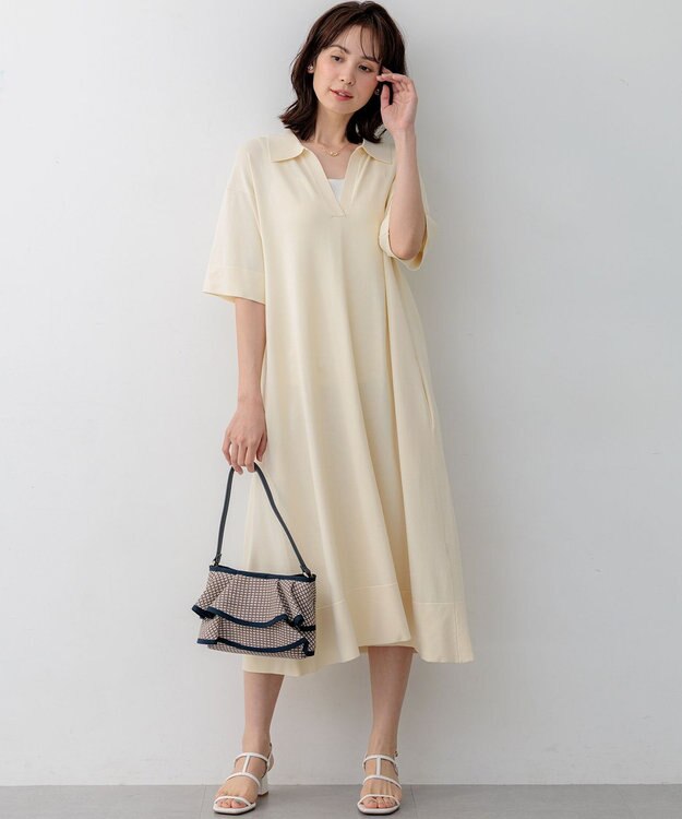 組曲 クリアストレッチスキッパーニット ワンピース アイボリー系