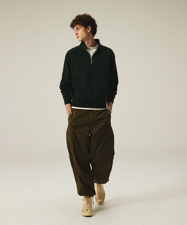 J.PRESS MEN 【AaronChang】【UNISEX】ワンポイントハーフジップ スウェットシャツ グリーン系