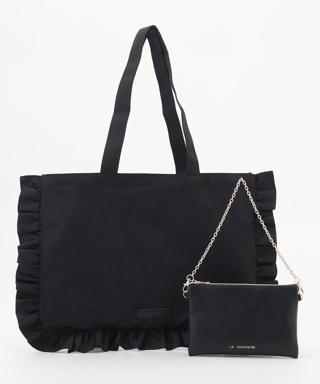 LA BAGAGERIE LA BAGAGERIE×chiyo ポーチ付きフリルエコバッグ ブラック