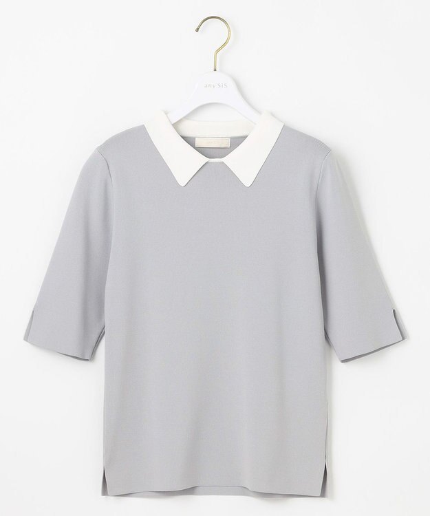 ANY SIS 【好印象企画】襟配色ニット×タックスカートセット グレー×スレート