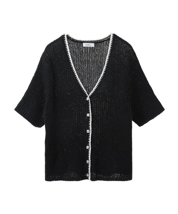 earth music&ecology バイカラーＶネックカーディガン Black