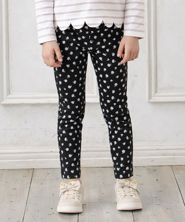 ANY KIDS 総柄 カット パンツ ブラック×花柄