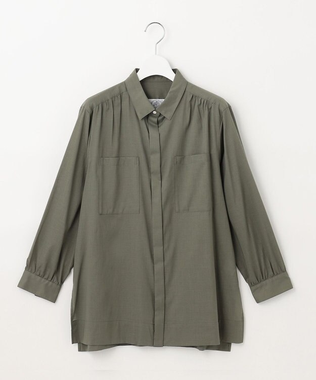 J.PRESS LADIES 【洗える】キュームコアソフトローン シャツ ブラウス カーキ系