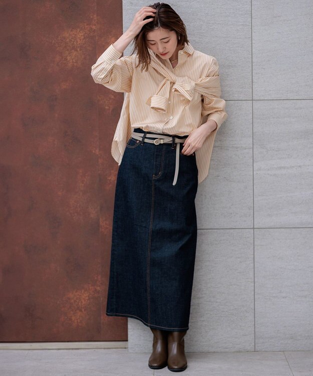 23区 S 【CLASSY.2月号掲載/洗える】CANCLINI ベーシック シャツ イエローストライプ