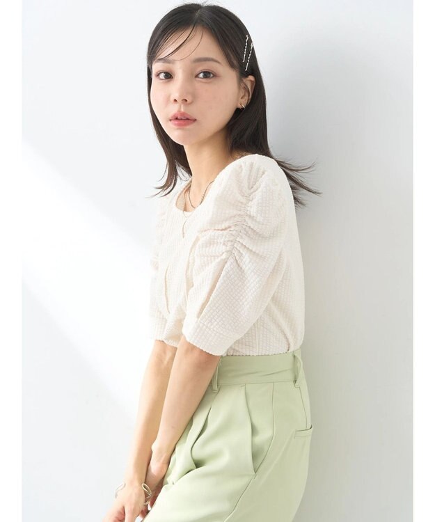 earth music&ecology ぽこぽこパワショルプルオーバー Ivory