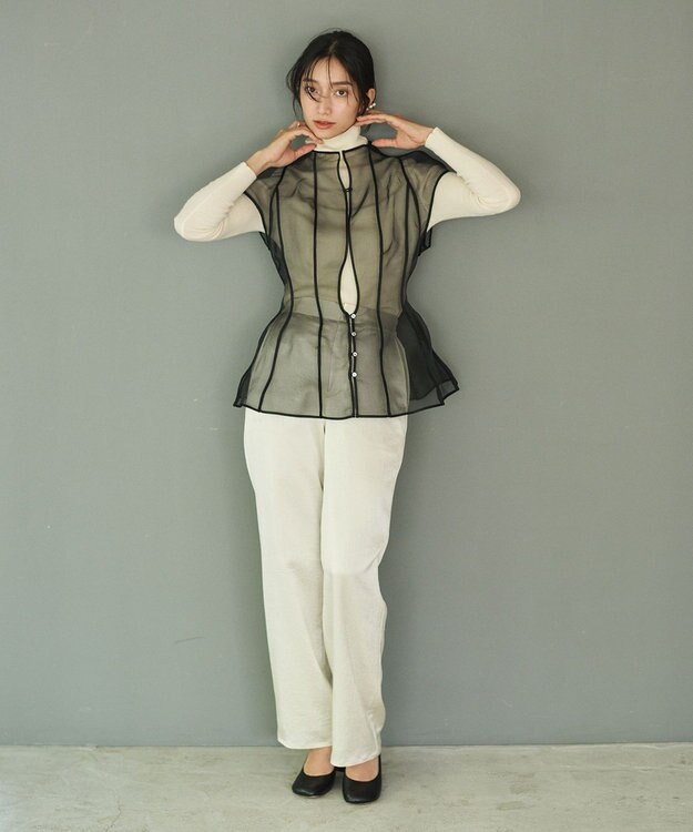 #Newans オーガンジーパネルブラウス ブラック