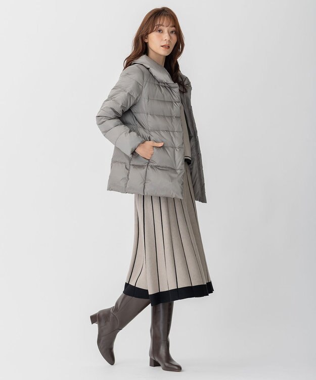 自由区 【XSサイズ～/洗える】ブライトダウン ミドル丈ダウンコート ライトグレー系