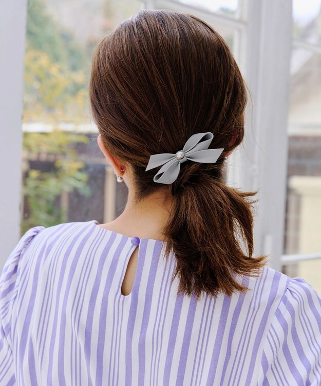 Tiaclasse 【2TYPE/ゴム＆クリップ】レザーリボンヘアアクセサリー ゴム：グレー