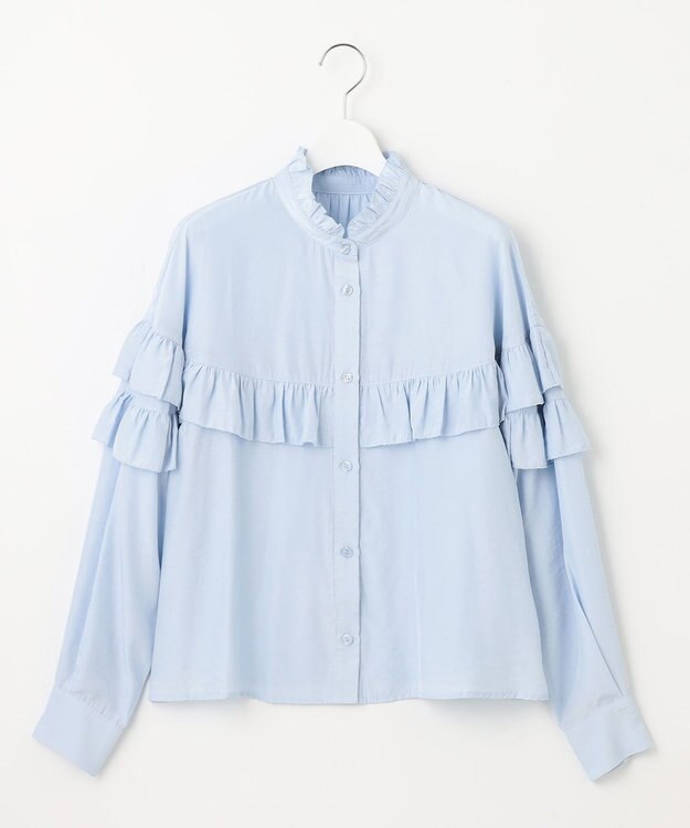 Feroux 【洗える】フリル ブラウス スカイブルー系