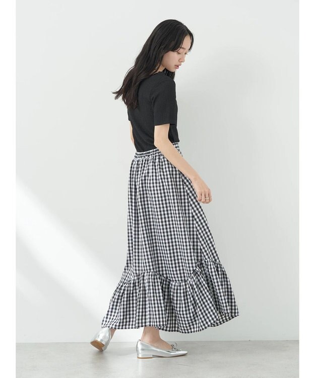 earth music&ecology イレヘムチェックスカート Black