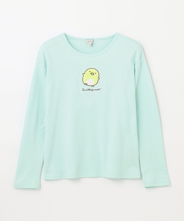 ANY KIDS 【すみっコぐらし】サガラ刺繍 長袖 Tシャツ エメラルドグリーン×ぺんぎん？