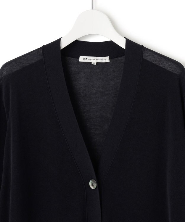 23区 【洗える】シアーコットンナイロン ロングカーディガン ネイビー系