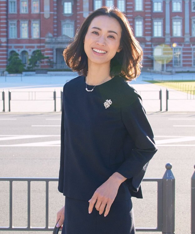 J.PRESS LADIES ライトツイードストレッチ ブラウス ネイビー系