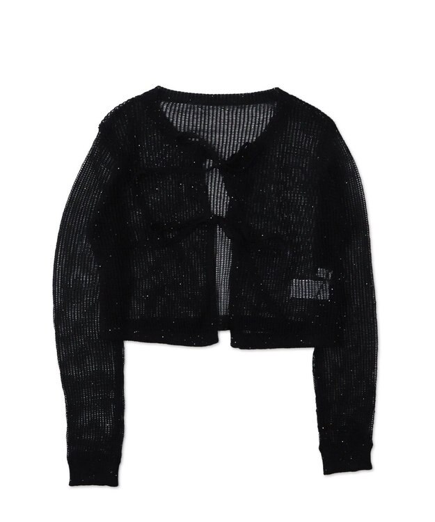 WEGO スパンコールメッシュニットカーデ ブラック