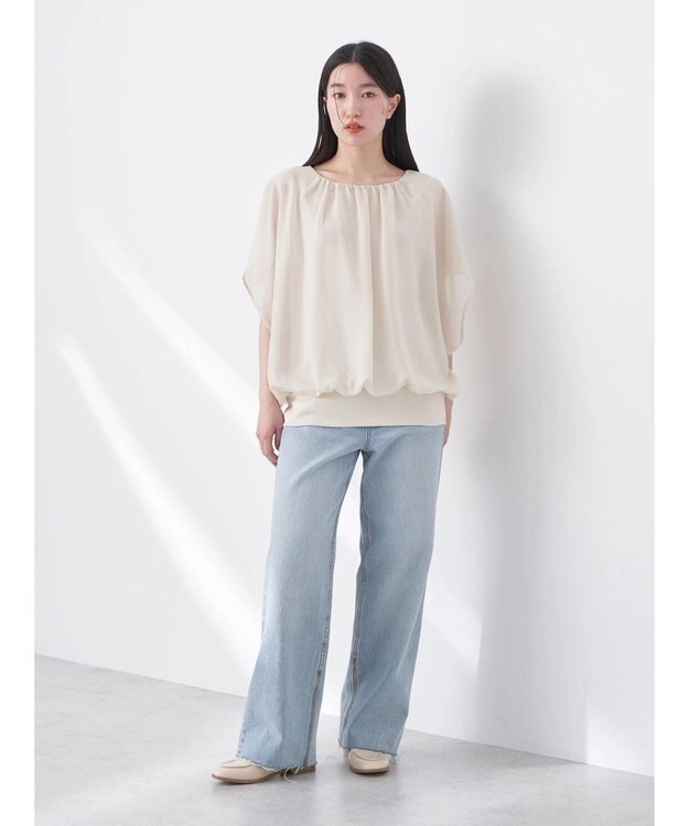 earth music&ecology シアードッキングドルマンブラウス Ivory