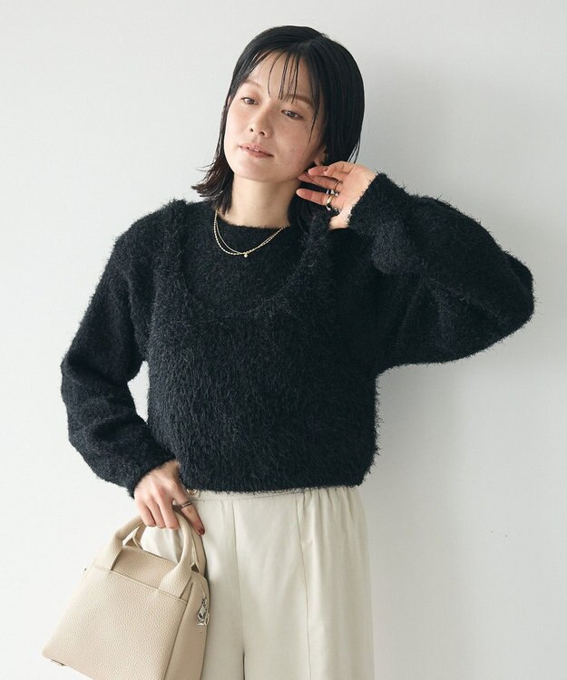 CRAFT STANDARD BOUTIQUE 洗える/ビスチェ付きシャギーニットプルオーバー Black