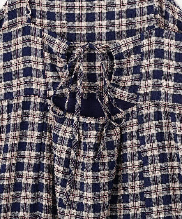 earth music&ecology シャーリングラメチェックキャミワンピース Navy