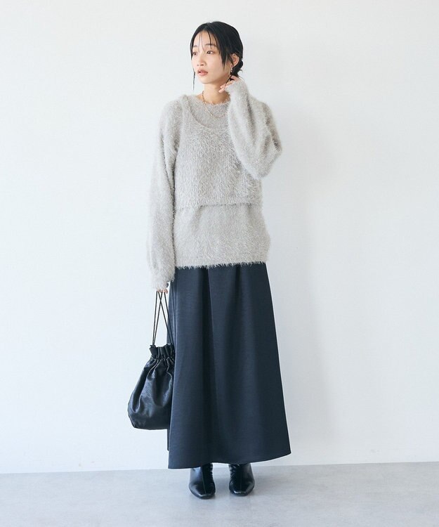 CRAFT STANDARD BOUTIQUE 洗える/ビスチェ付きシャギーニットプルオーバー Gray